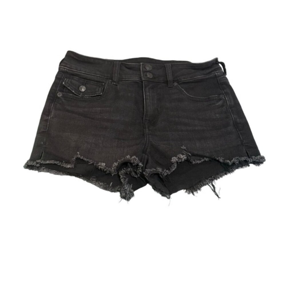 American Eagle Black Shortie Shorts Raw Hem Size 8 Casual
